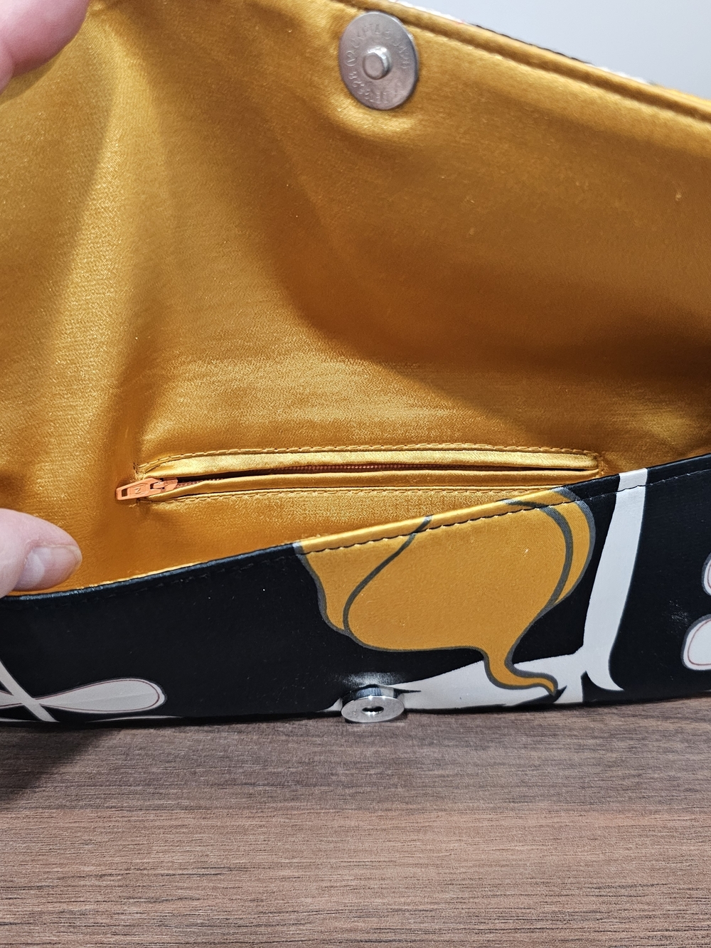 Vintage Avante Garde Floral Gold Black White Evening Clutch Bag - Picture 4 of 9